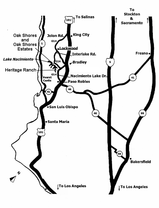 Map of Lake Nacimiento and Oak Shores